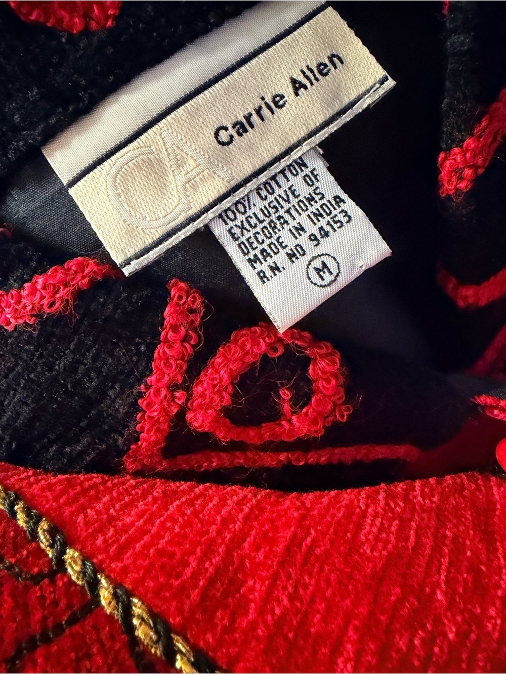 Carrie Allen Vintage Embroidered Tapestry Cropped Jacket Red Black Size M - Picture 3 of 10